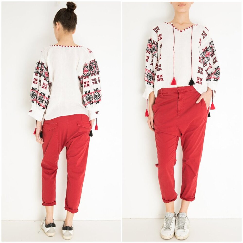 Nili Lotan Paris Dropped Crotch Pants in Red size 4 Slouchy Harem Minimalist - Picture 14 of 14